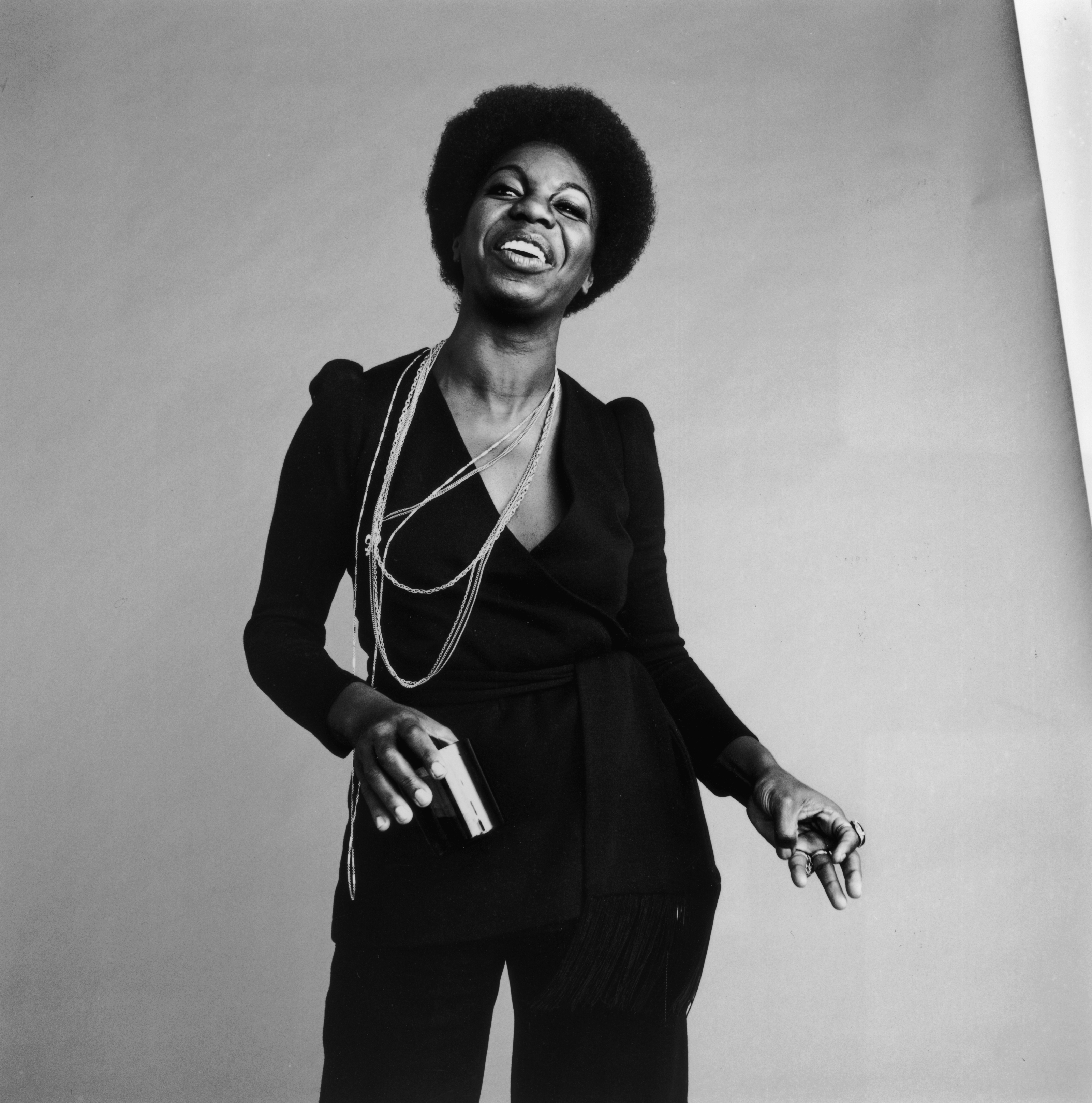 30th October 1969: Studio portrait of American vocalist Nina Simone (1933 - 2003) dancing and laughing. (Photo by Jack Robinson/Hulton Archive/Getty Images)