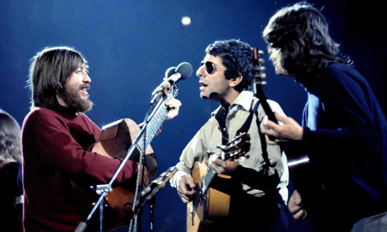 Bob Johnston, Leonard Cohen and Ron Cornelius in concert at the Royal Albert Hall in 1973. Photograph: Ilpo Musto/Rex Shutterstock